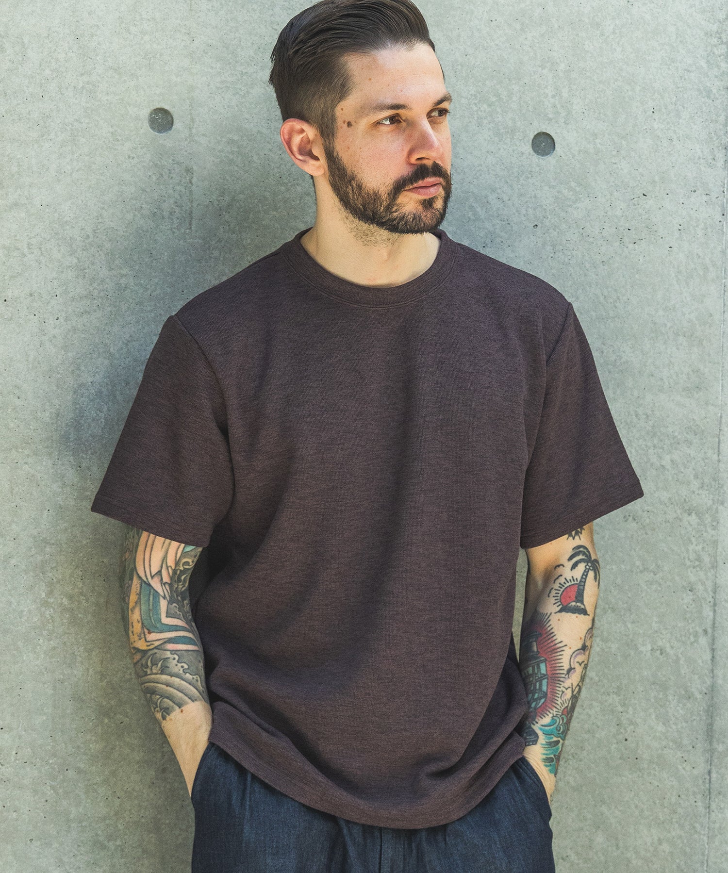 POLYESTER HEMP JERSEY / CREW NECK T-SHIRT / M261136 – MR.OLIVE