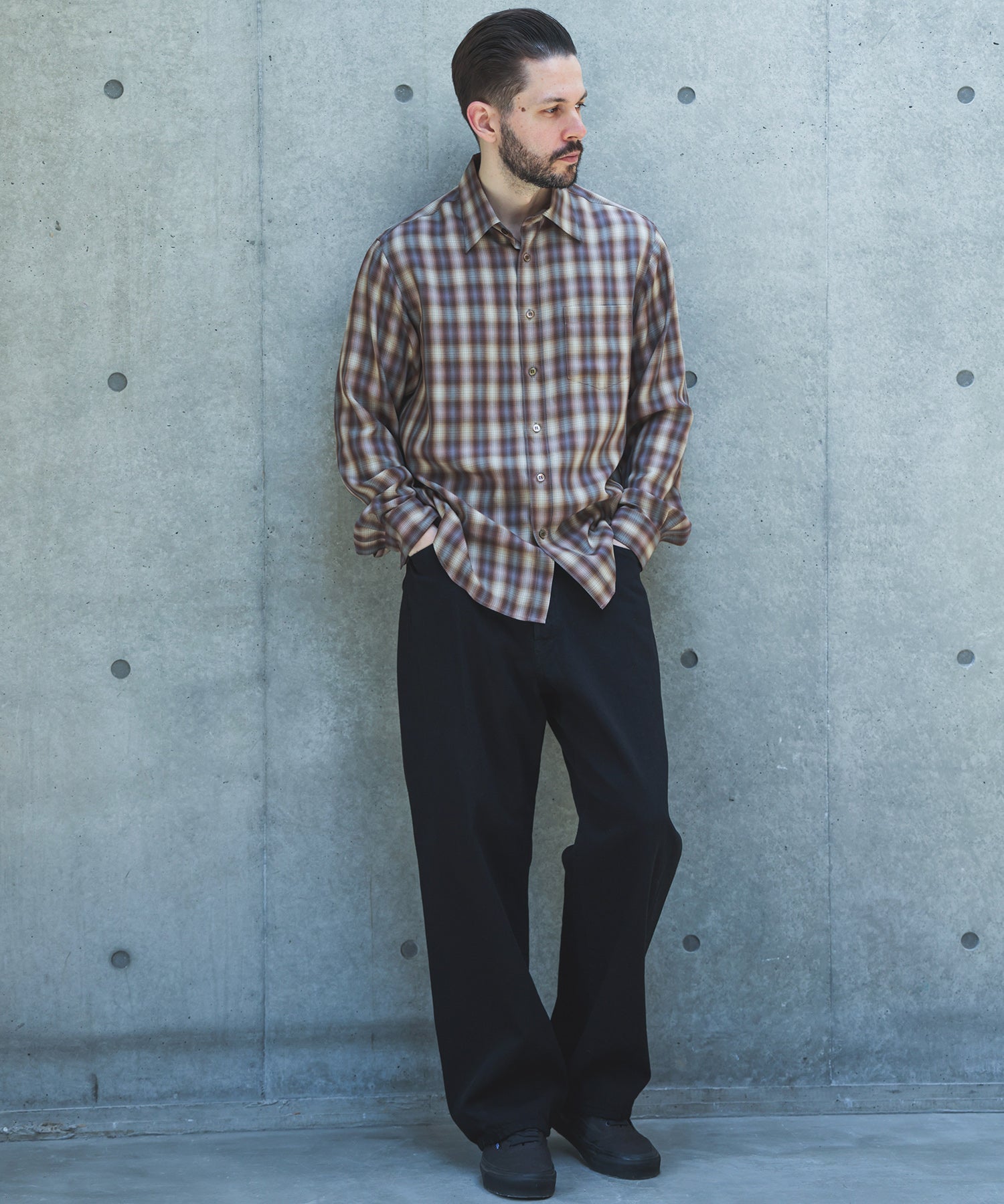 【予約商品】SILKY TENCEL CHECK / REGULAR COLLAR SHIRT /263107