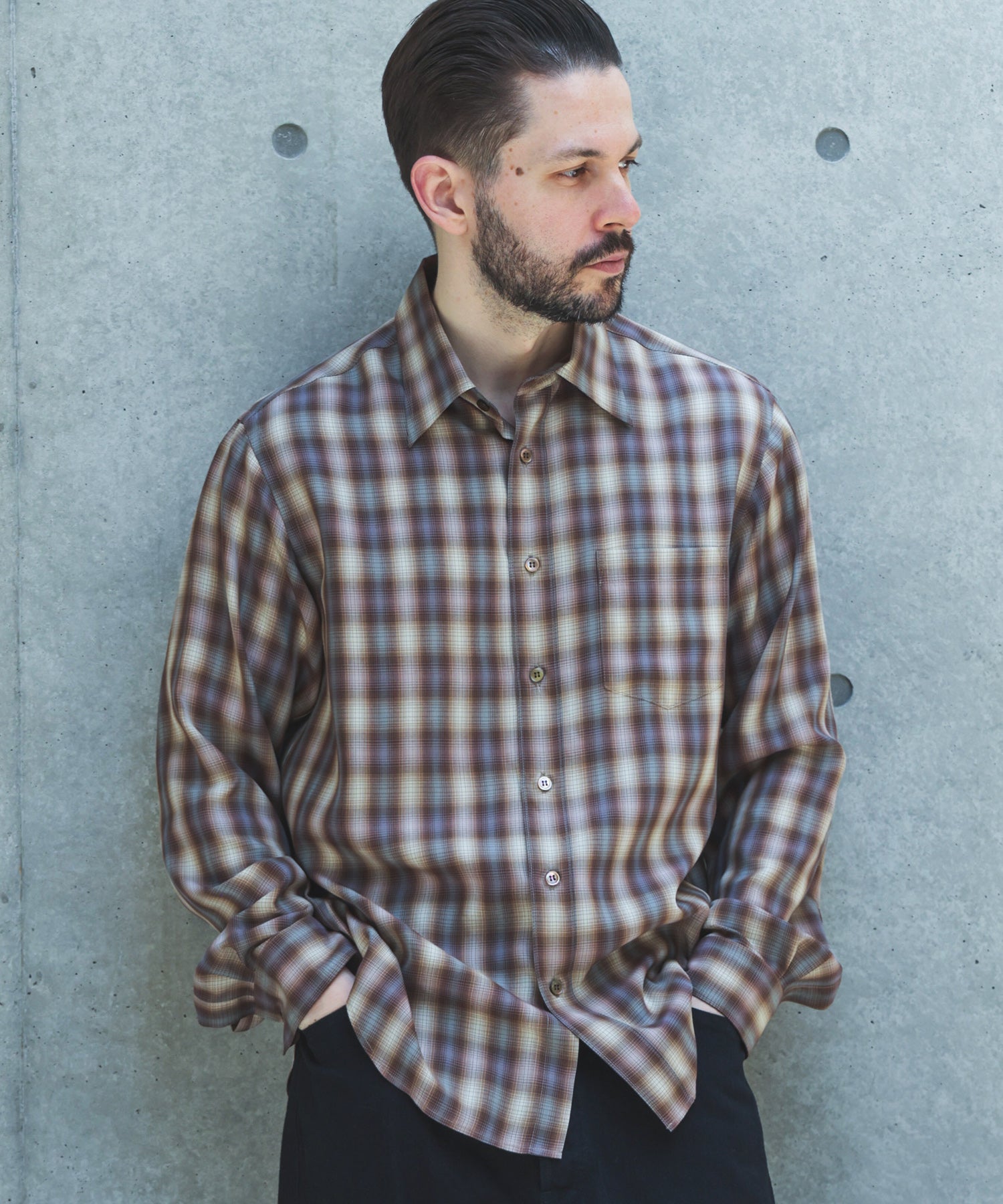 【予約商品】SILKY TENCEL CHECK / REGULAR COLLAR SHIRT /263107