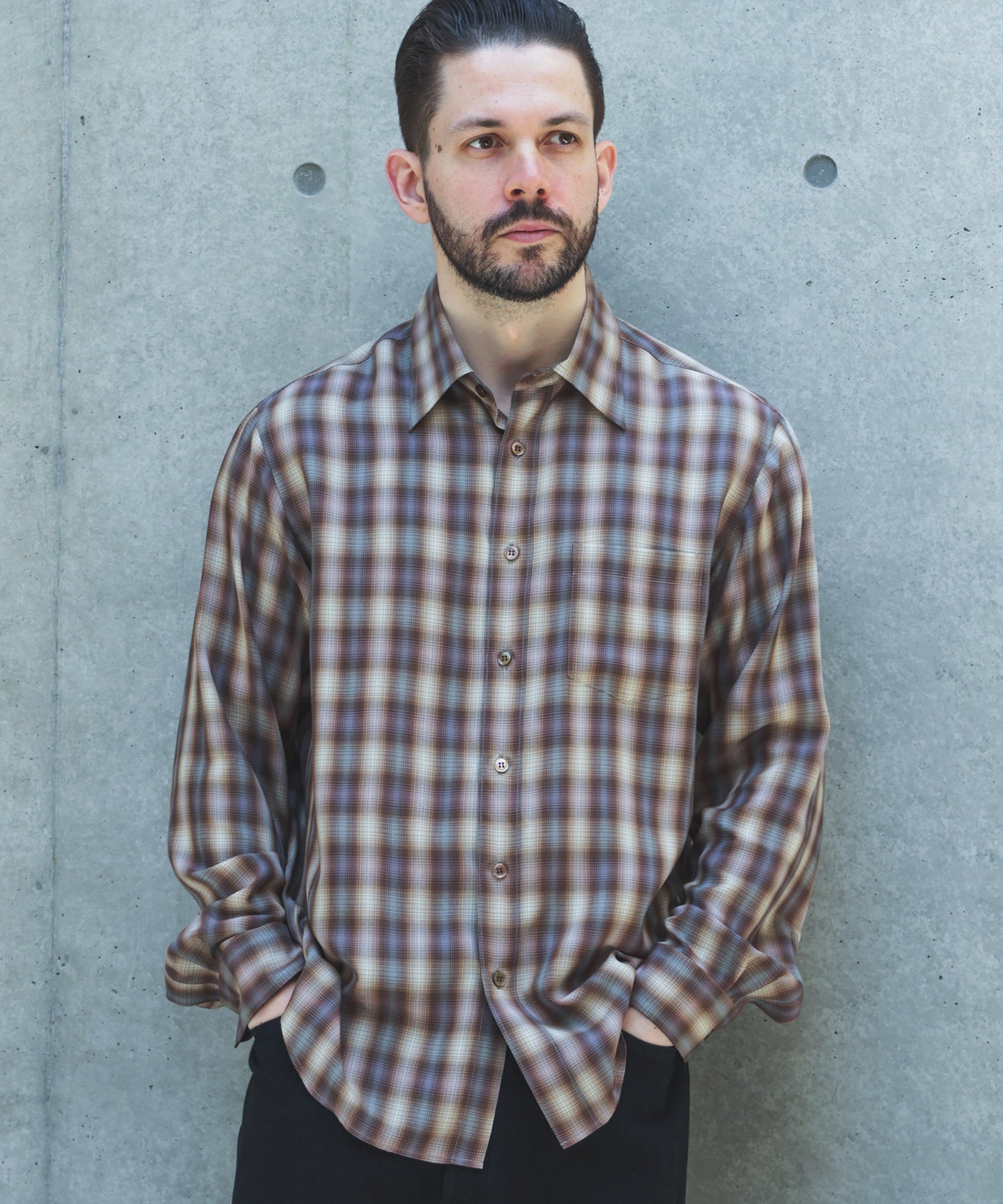 【予約商品】SILKY TENCEL CHECK / REGULAR COLLAR SHIRT /263107