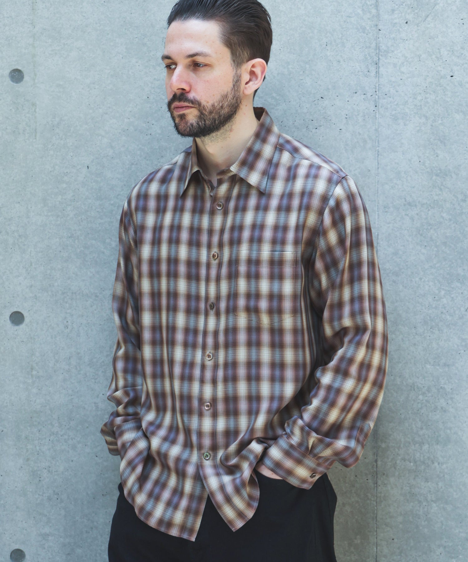【予約商品】SILKY TENCEL CHECK / REGULAR COLLAR SHIRT /263107