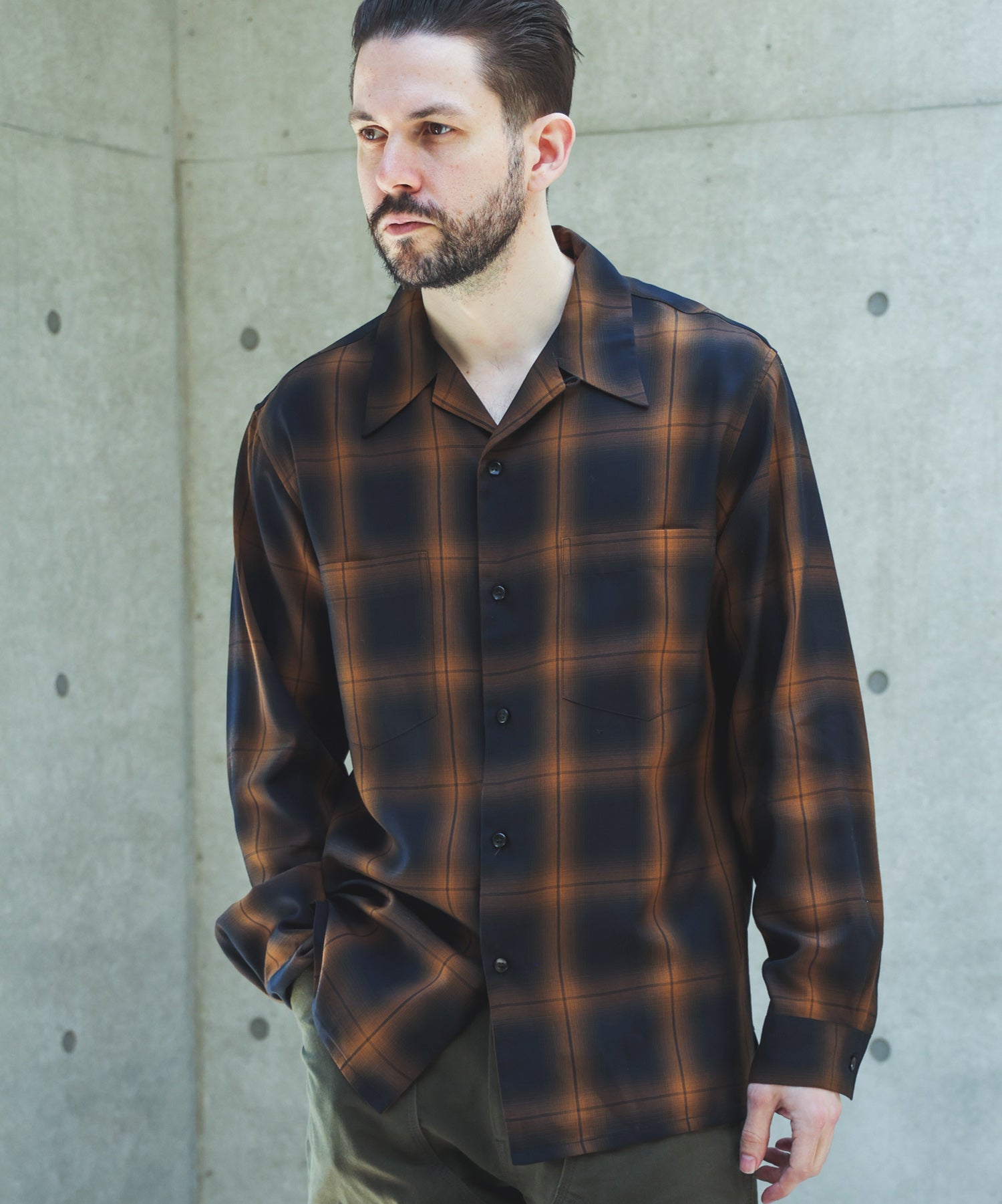【予約商品】OMBRE TENCEL CHECK / OPEN COLLAR SHIRT /M263108