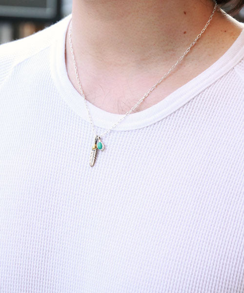 Small Heart Feather & Turquoise Chain Necklace / 16AC-105