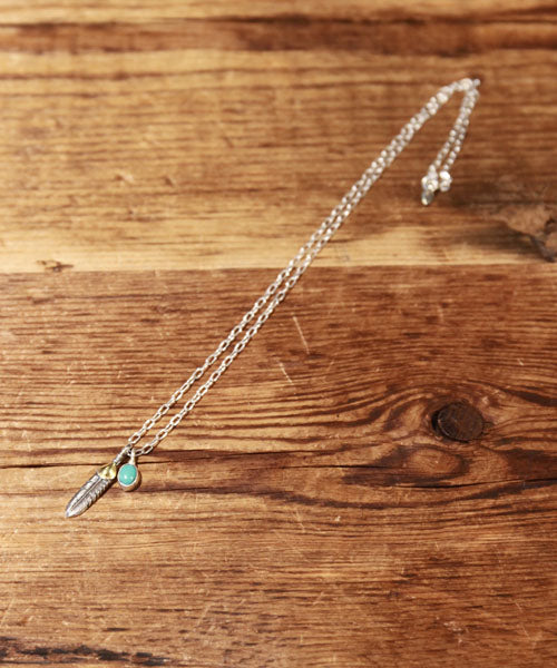 Small Heart Feather & Turquoise Chain Necklace / 16AC-105