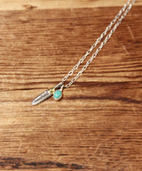 Small Heart Feather & Turquoise Chain Necklace / 16AC-105