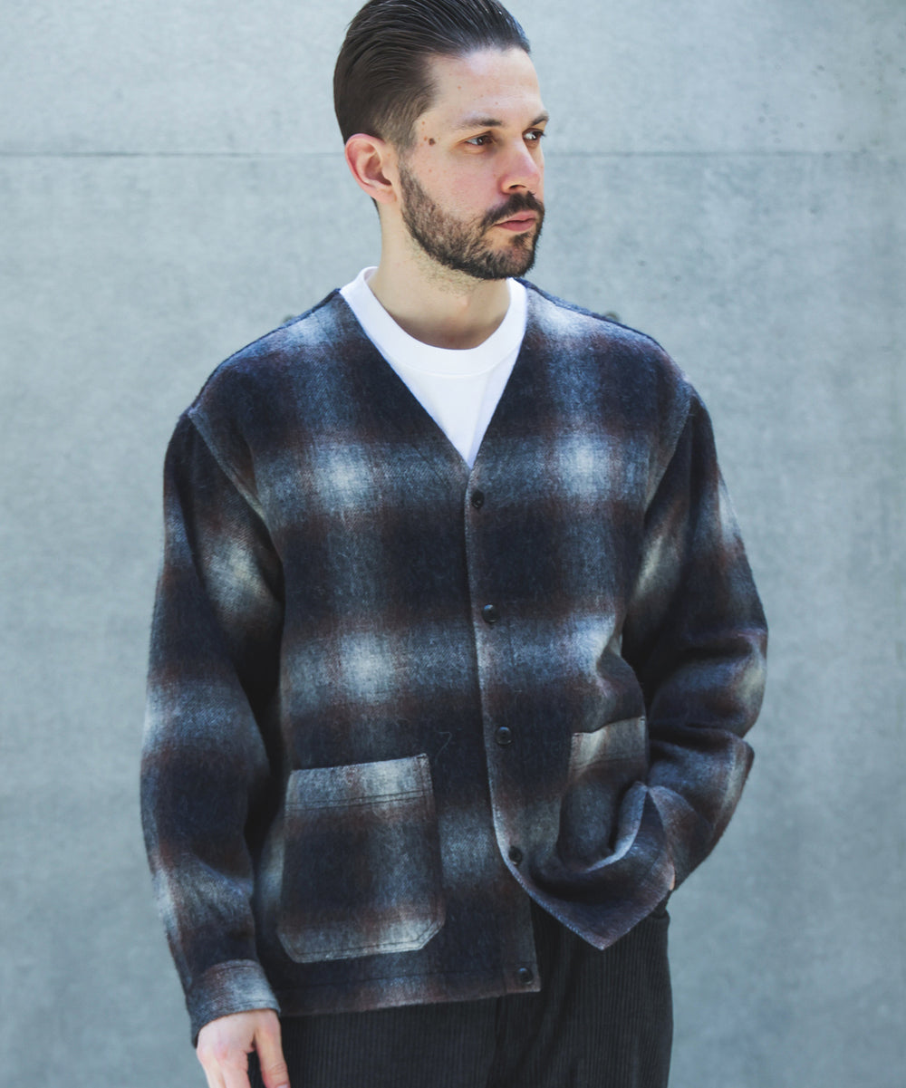 【予約商品】ALPACA SHAGGY OMBRE CHECK / SHIRT CARDIGAN /M263117