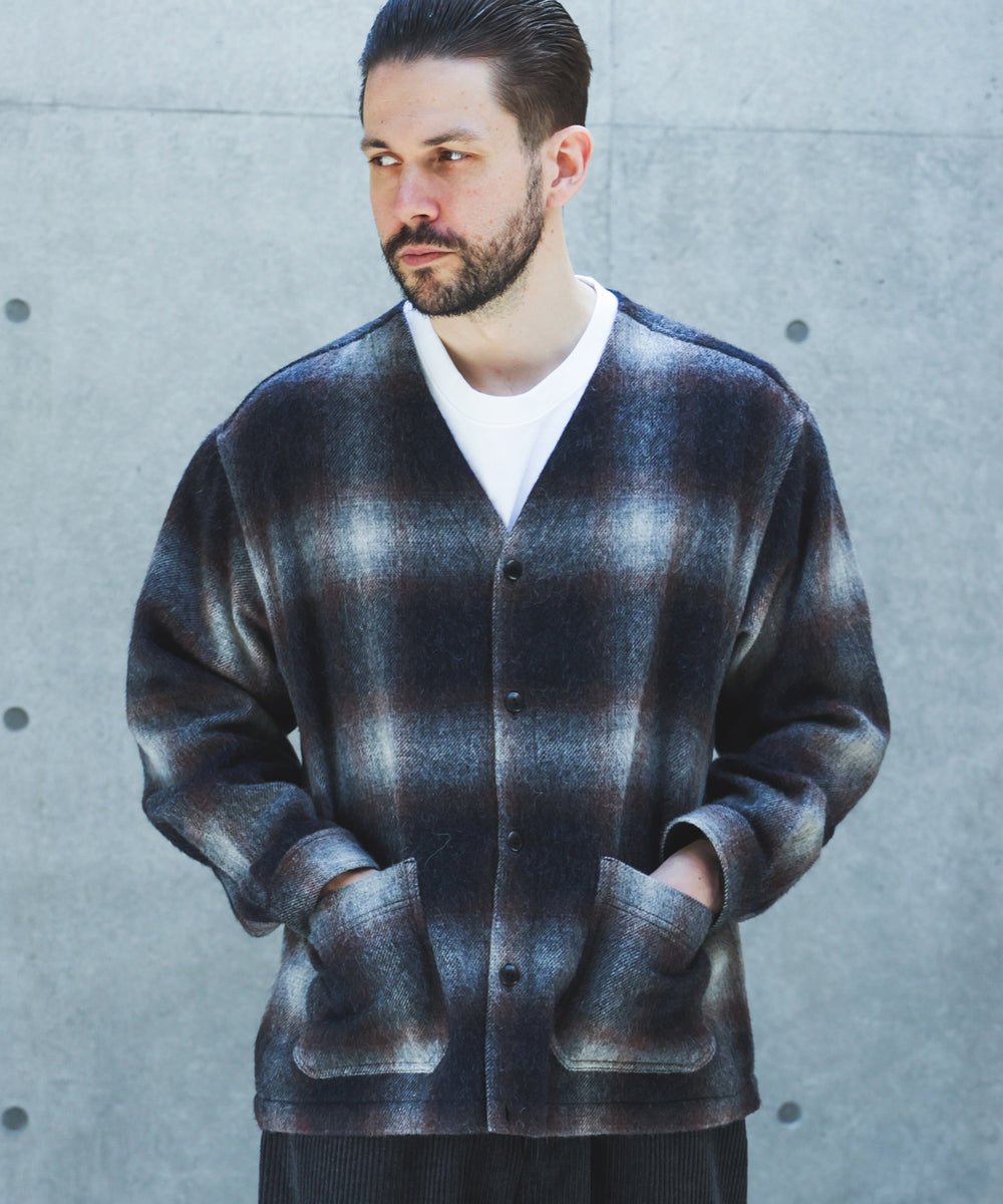 【予約商品】ALPACA SHAGGY OMBRE CHECK / SHIRT CARDIGAN /M263117