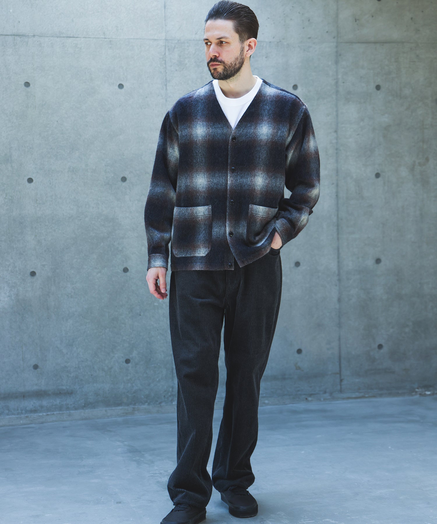 【予約商品】ALPACA SHAGGY OMBRE CHECK / SHIRT CARDIGAN /M263117