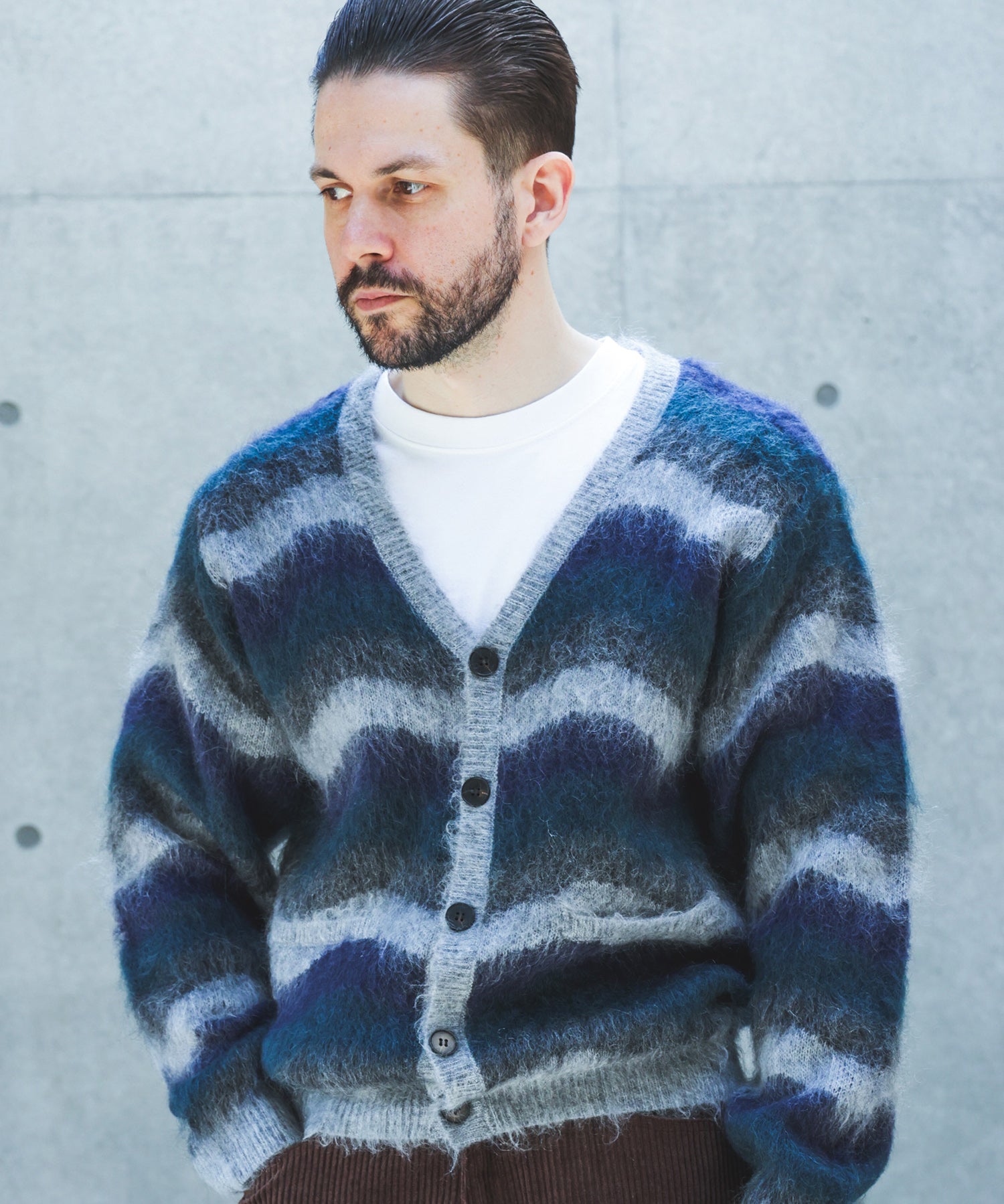 【予約商品】WAVE BORDER MOHAIR / HERITAGE CARDIGAN /M263123