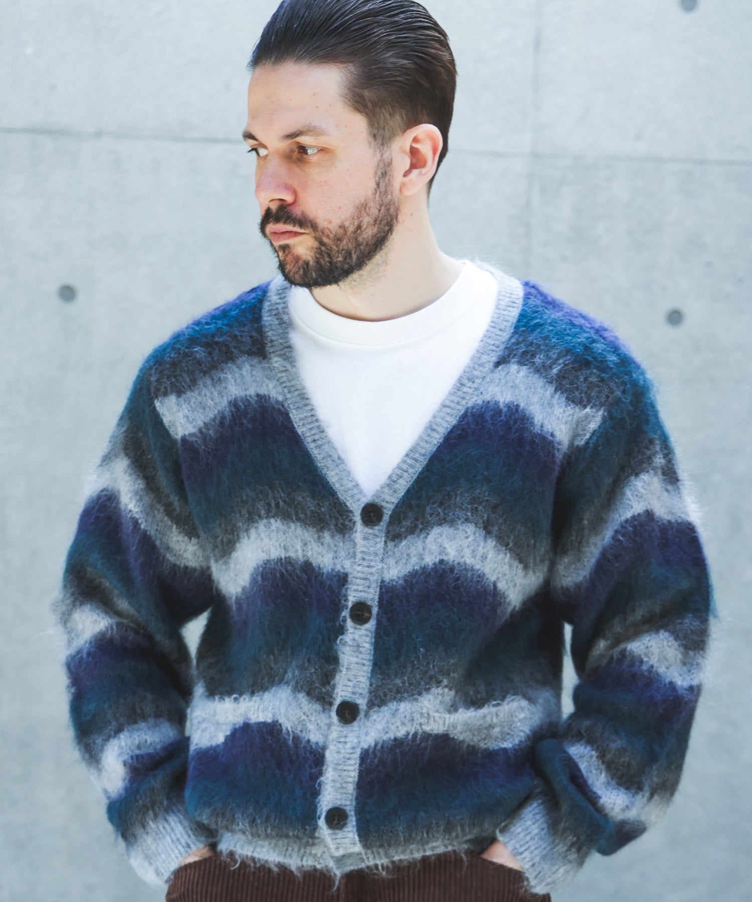 【予約商品】WAVE BORDER MOHAIR / HERITAGE CARDIGAN /M263123