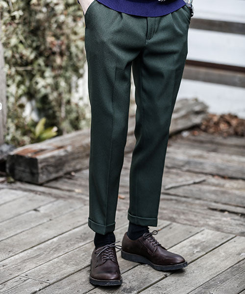 MR.OLIVE / RETRO POLYESTER TWILL / ONE PLEATS STA-PREST TAPERED PANTS