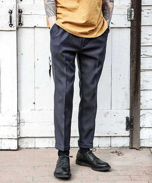 MR.OLIVE / RETRO POLYESTER TWILL / ONE PLEATS STA-PREST TAPERED PANTS