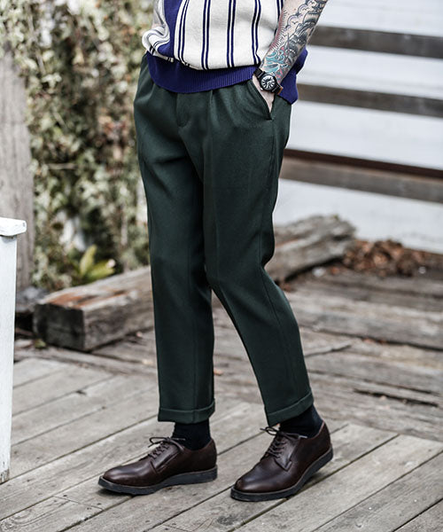 MR.OLIVE / RETRO POLYESTER TWILL / ONE PLEATS STA-PREST TAPERED PANTS