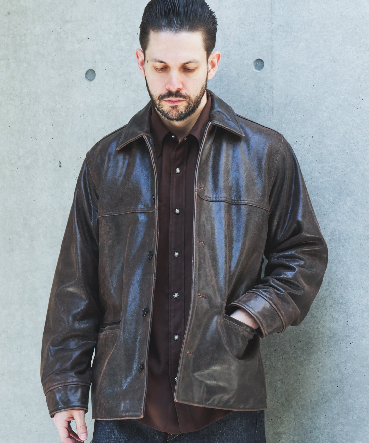 【予約商品】VINTAGE CRACK GOAT LEATHER / PATINA CAR COAT /M263115