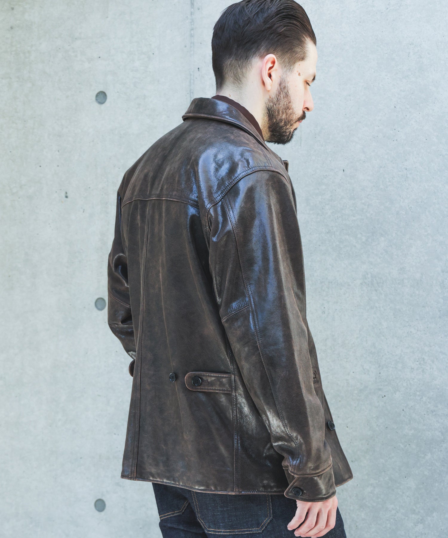 予約商品】VINTAGE CRACK GOAT LEATHER / PATINA CAR COAT /M263115