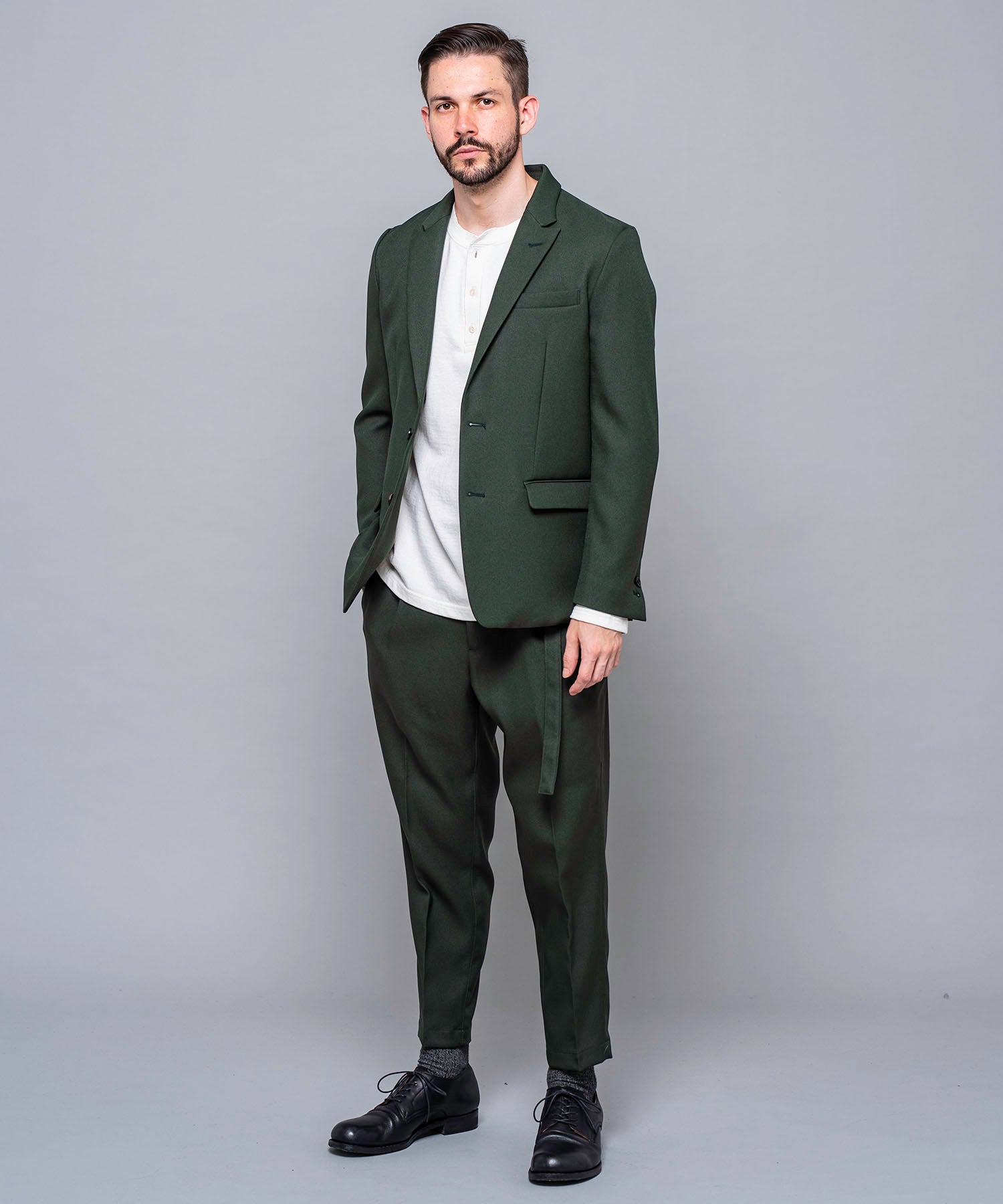 MR.OLIVE / RETRO POLYESTER TWILL / BELTED WIDE TAPERED PANTS / M