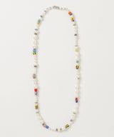 African beads x pearl long necklace