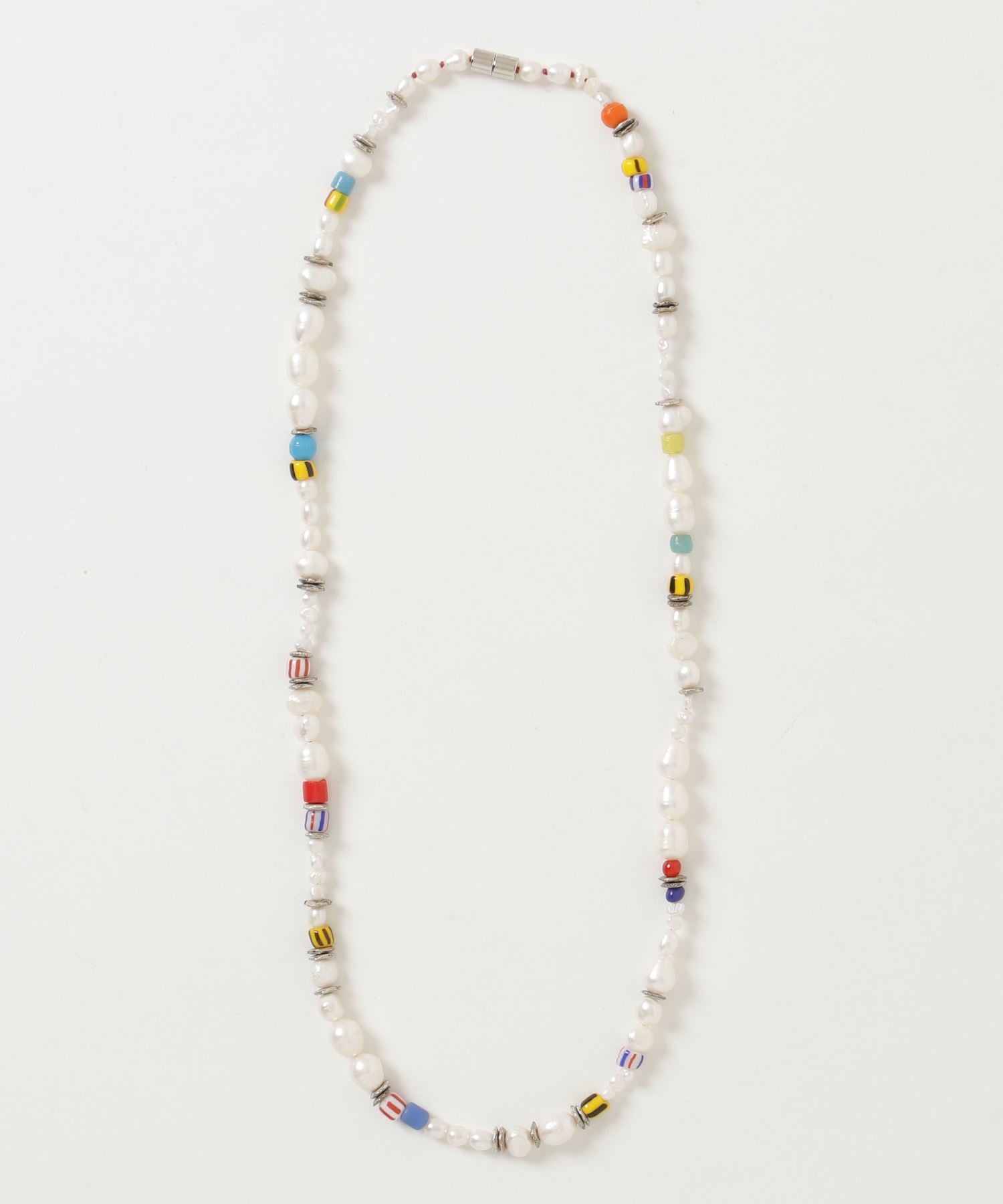 African beads x pearl long necklace