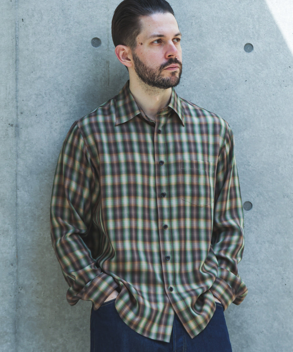 【予約商品】SILKY TENCEL CHECK / REGULAR COLLAR SHIRT /263107