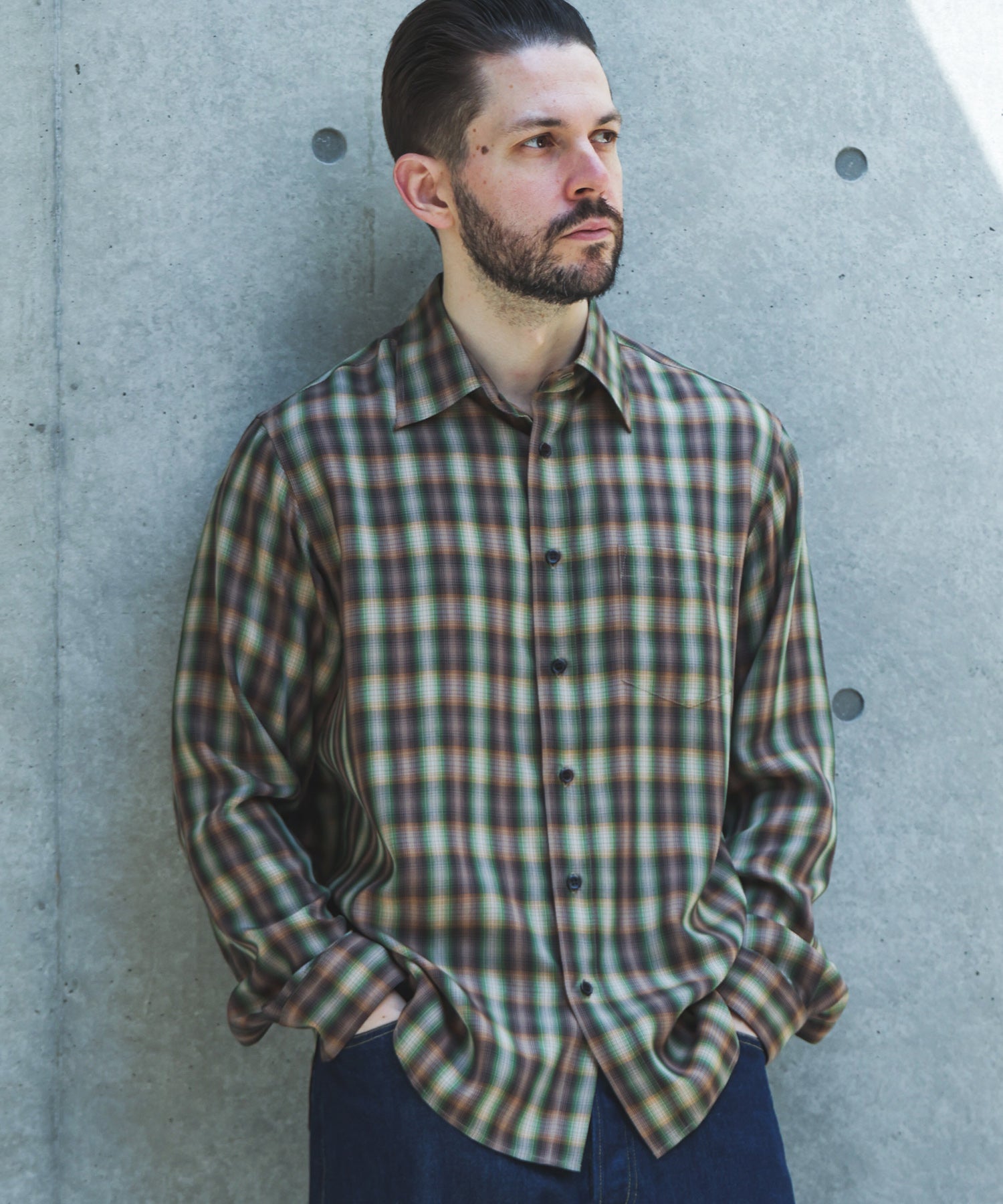 【予約商品】SILKY TENCEL CHECK / REGULAR COLLAR SHIRT /263107
