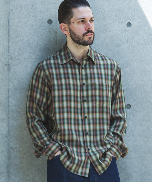 SILKY TENCEL CHECK / REGULAR COLLAR SHIRT /263107