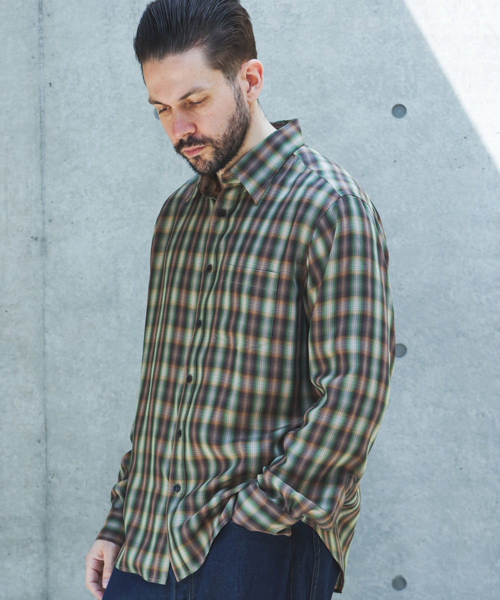 【予約商品】SILKY TENCEL CHECK / REGULAR COLLAR SHIRT /263107