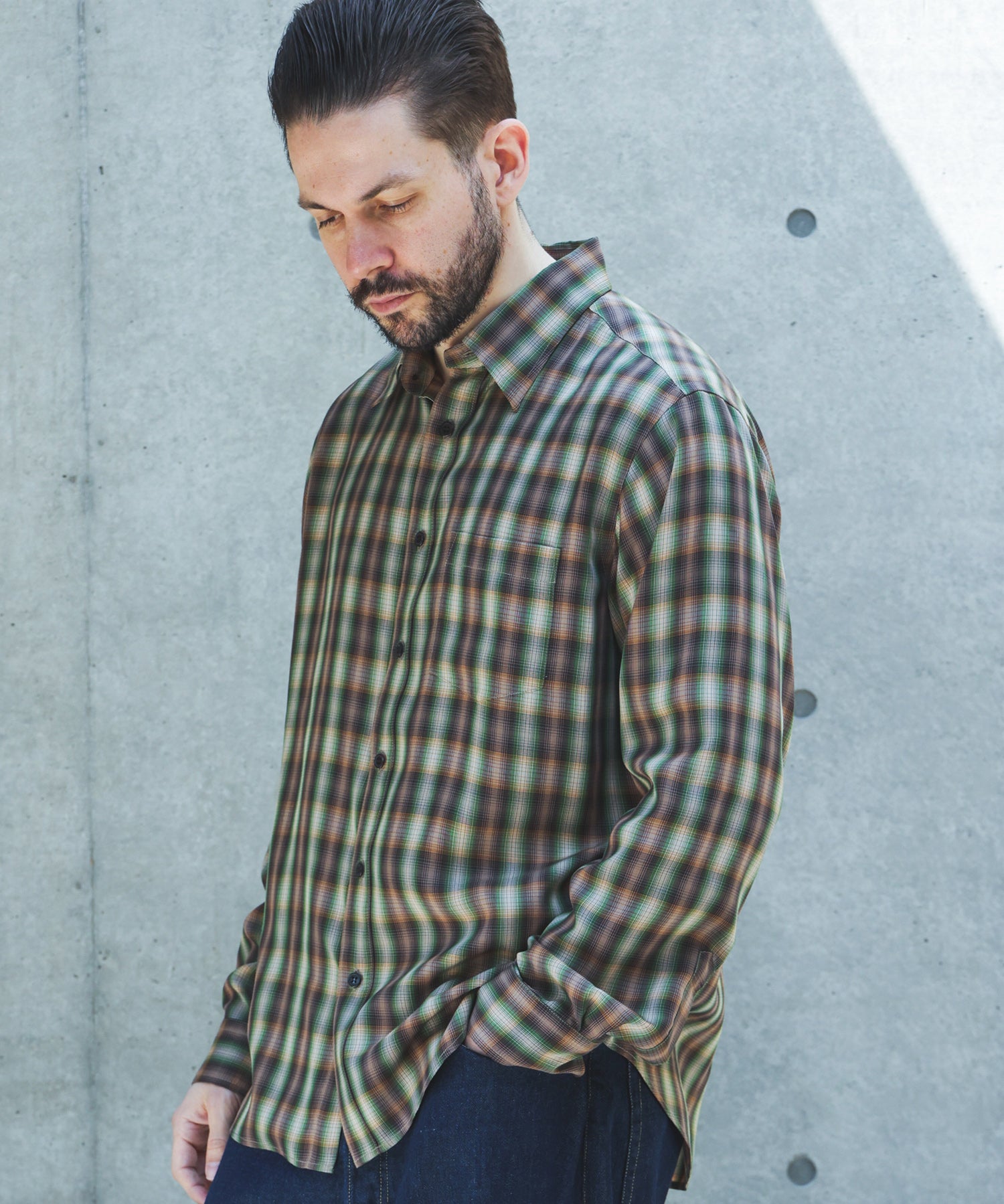 【予約商品】SILKY TENCEL CHECK / REGULAR COLLAR SHIRT /263107
