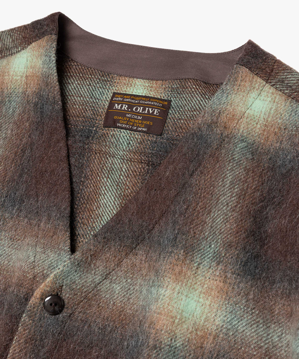 【予約商品】ALPACA SHAGGY OMBRE CHECK / SHIRT CARDIGAN /M263117