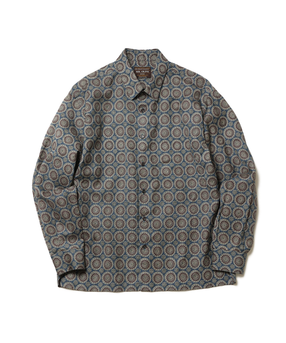 L/R CIRCLE BATIK PATTERN / SQUARE CUT REGULAR COLLAR SHIRT