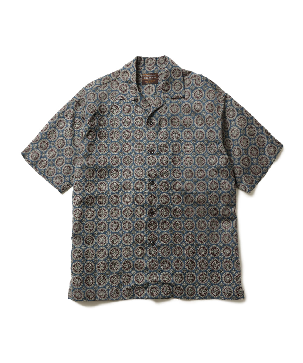 L/R CIRCLE BATIK PATTERN / OPEN COLLAR SHIRT