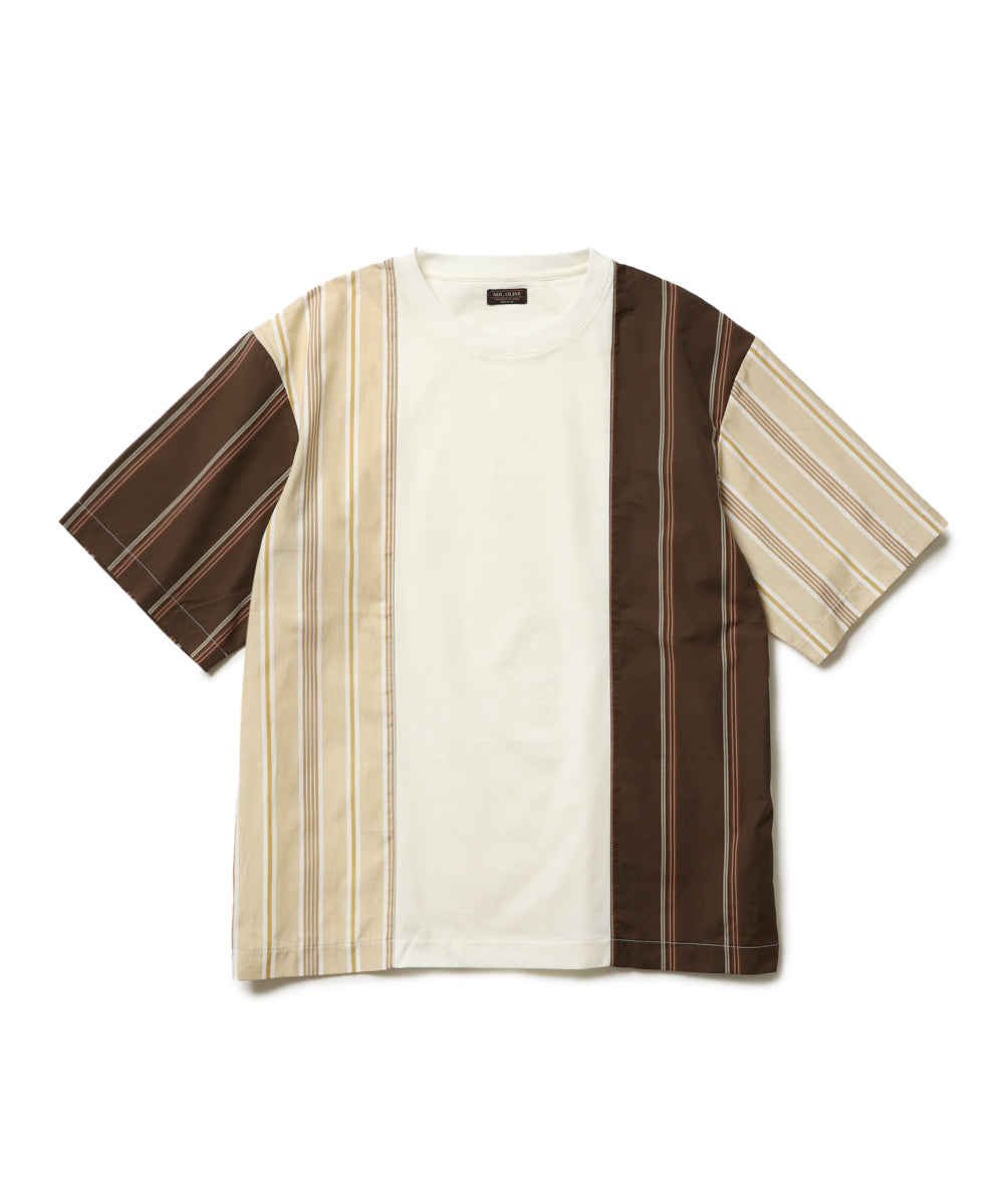 MIX MATERIAL / MULTI STRIPE HYBRID T-SHIRT