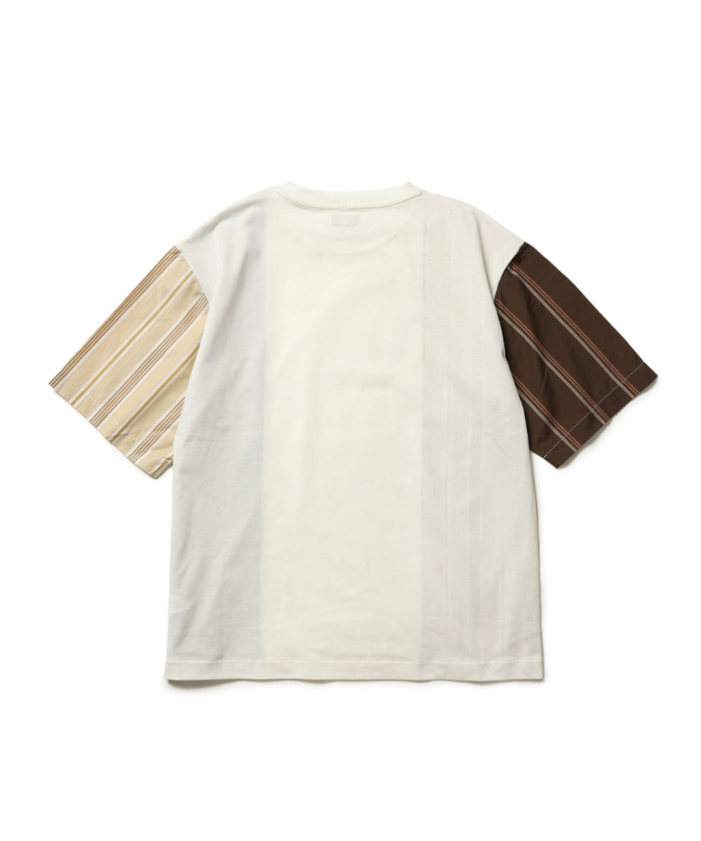 MIX MATERIAL / MULTI STRIPE HYBRID T-SHIRT