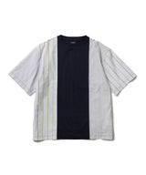 MIX MATERIAL / MULTI STRIPE HYBRID T-SHIRT