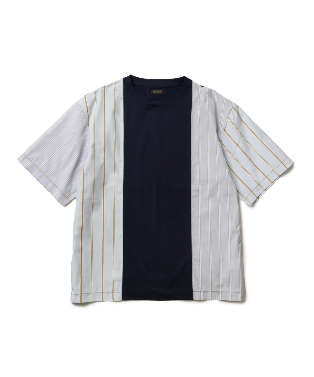 MIX MATERIAL / MULTI STRIPE HYBRID T-SHIRT