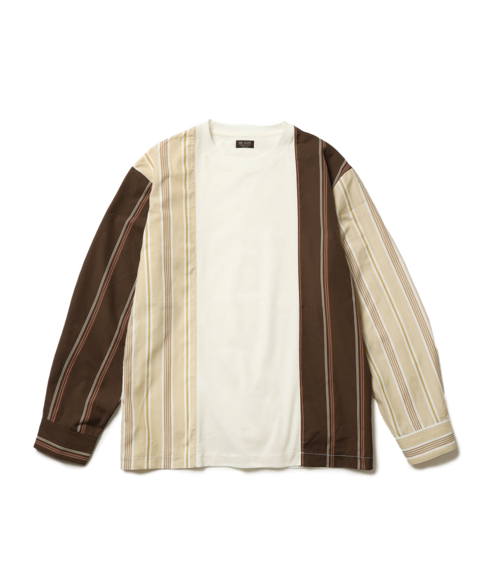 MIX MATERIAL / MULTI STRIPE HYBRID SHIRT