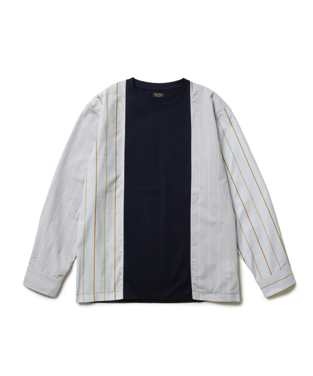 MIX MATERIAL / MULTI STRIPE HYBRID SHIRT