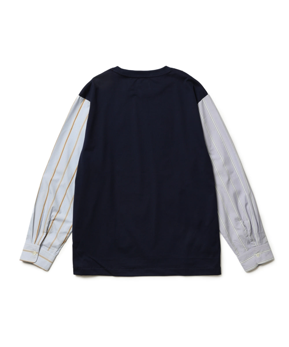 MIX MATERIAL / MULTI STRIPE HYBRID SHIRT