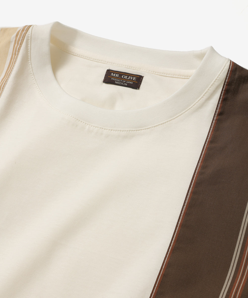 MIX MATERIAL / MULTI STRIPE HYBRID T-SHIRT