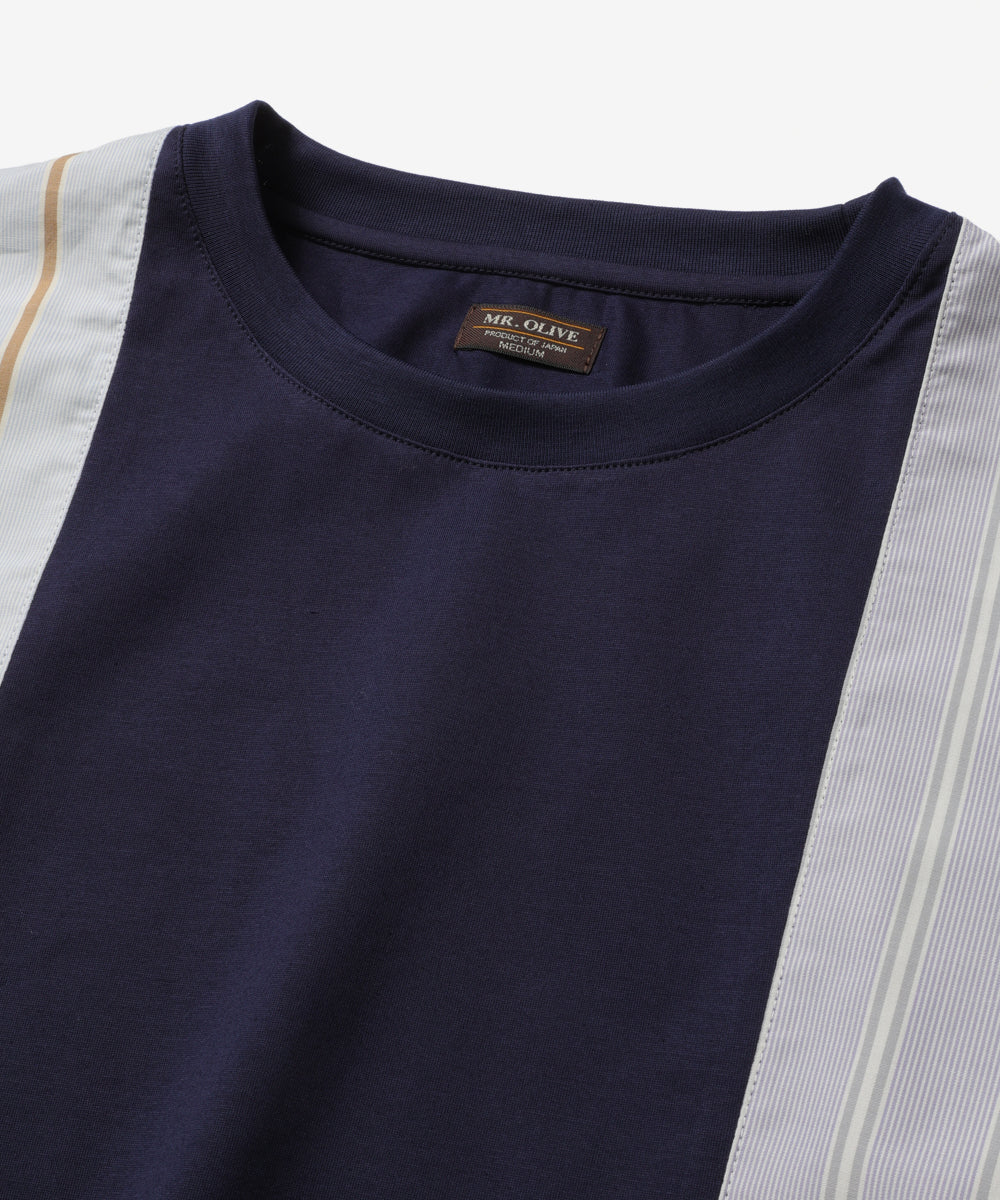 MIX MATERIAL / MULTI STRIPE HYBRID SHIRT