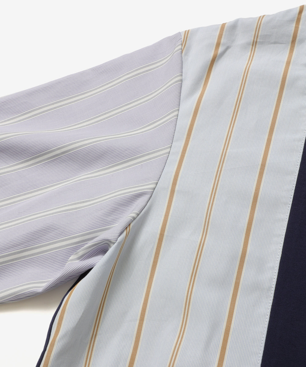 MIX MATERIAL / MULTI STRIPE HYBRID SHIRT