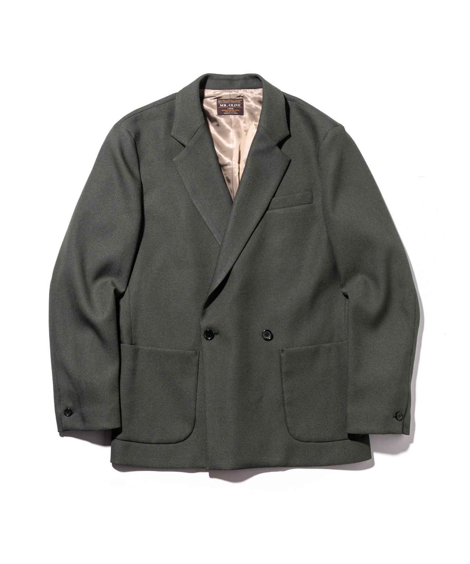 【ゆい】【新品未使用】MR.OLIVE RETORO POLYESTER MR.OLIVE / RETRO POLYESTER TWILL / 2B DOUBLE BREASTED JACKET – MR