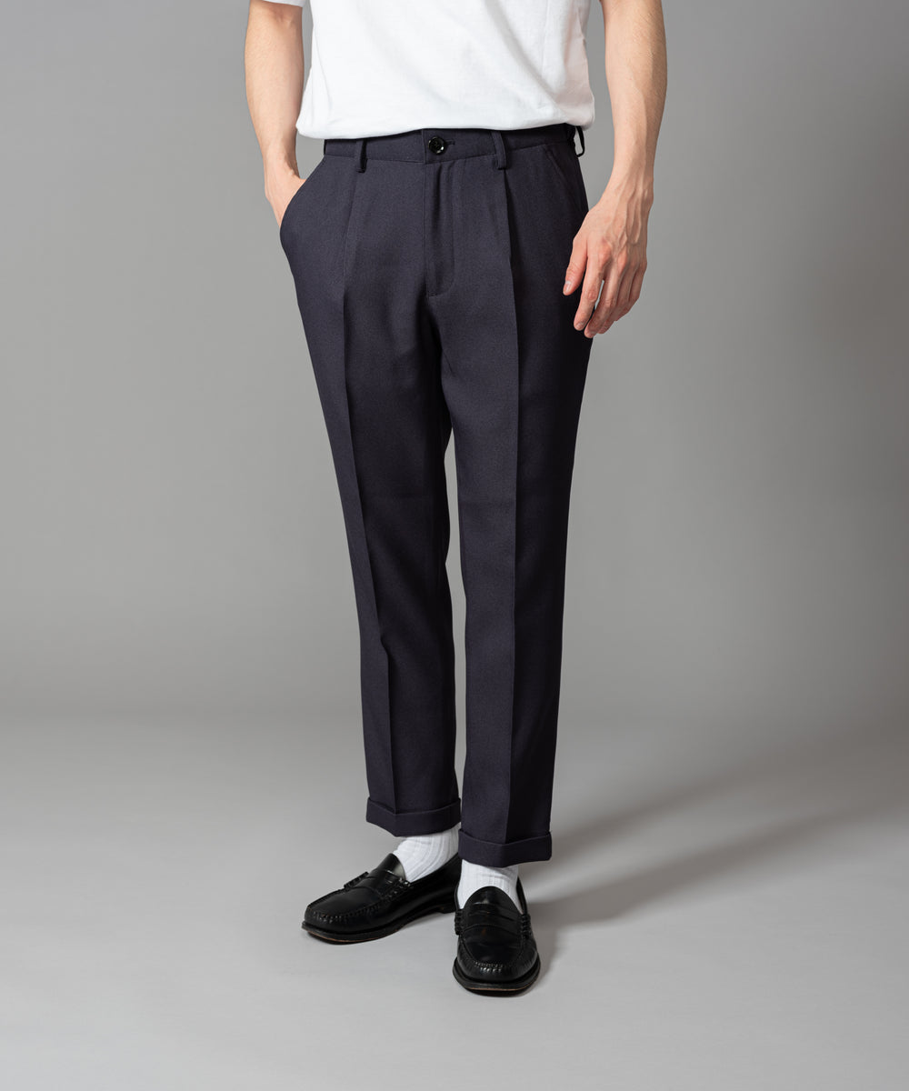 MR.OLIVE / RETRO POLYESTER TWILL / ONE PLEATS STA-PREST TAPERED PANTS