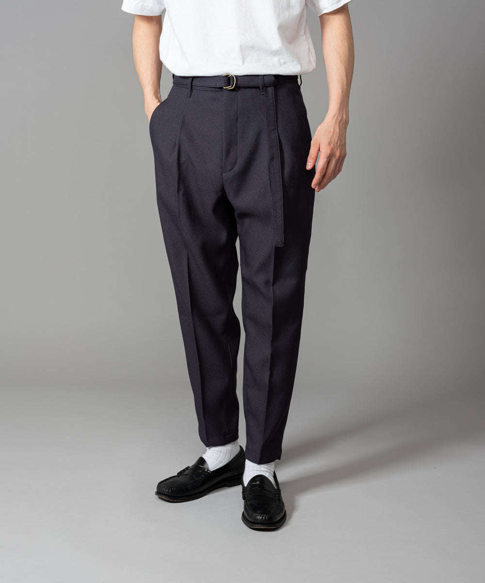 MR.OLIVE / RETRO POLYESTER TWILL / BELTED WIDE TAPERED PANTS / M-19101