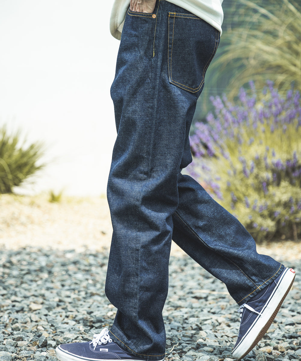 15oz OLD SELVAGE DENIM / WASHED RELAX TAPERED JEANS / M233127