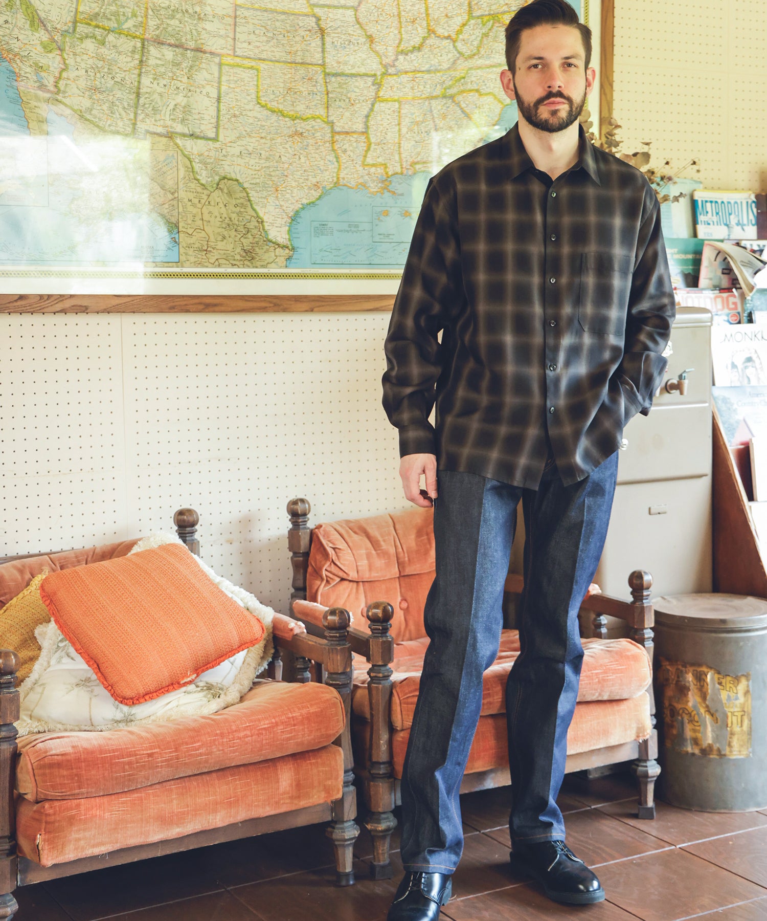TENCEL CHECK / SQUARE REGULAR COLLAR SHIRT / M253102