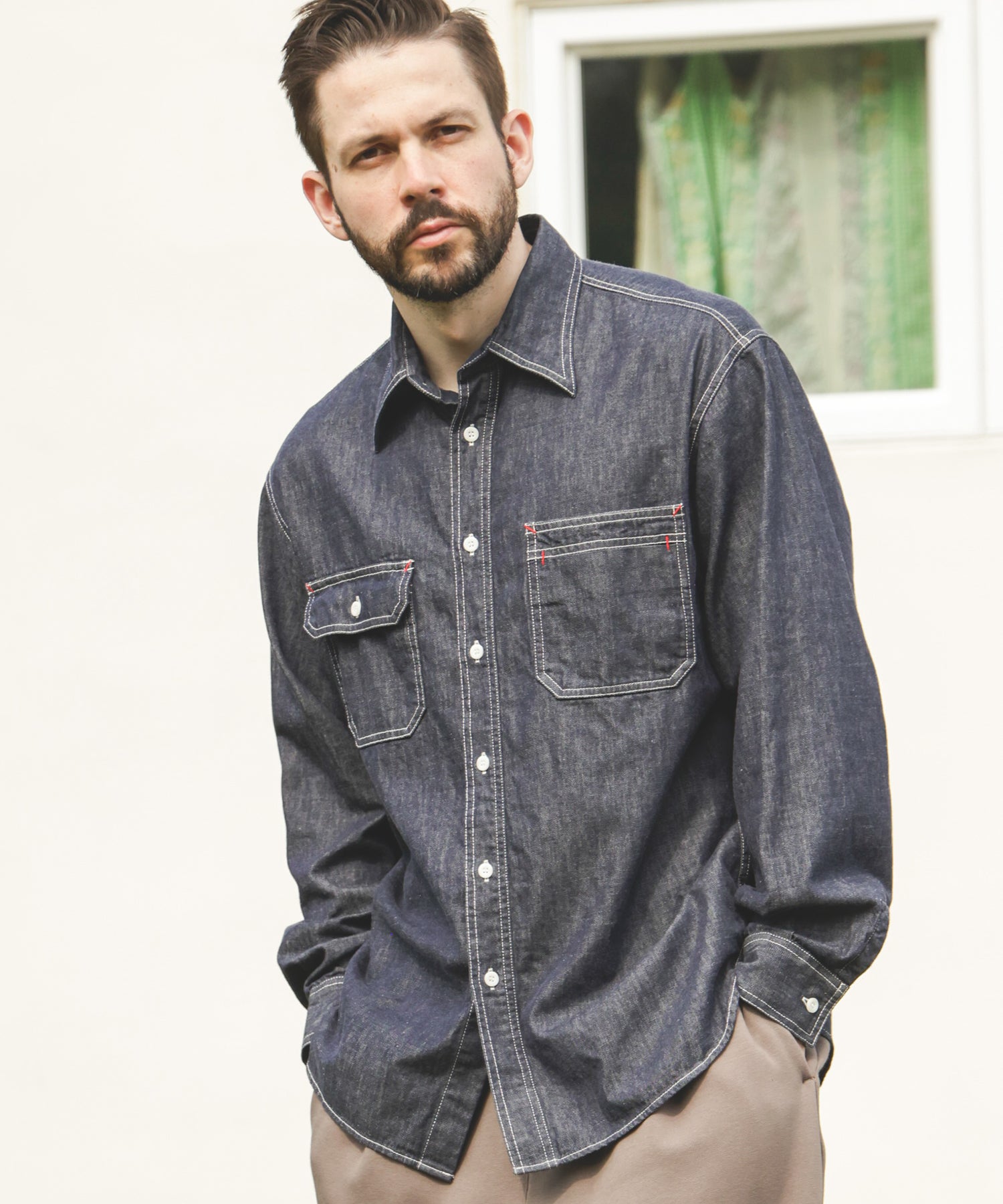 6oz DENIM / RINSE WASH SERVICEMAN SHIRT / M253104