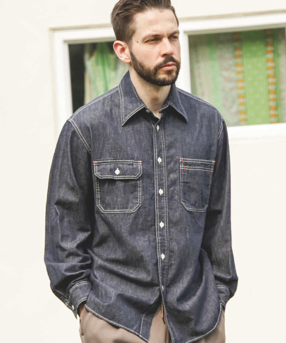 6oz DENIM / RINSE WASH SERVICEMAN SHIRT / M253104