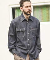 6oz DENIM / RINSE WASH SERVICEMAN SHIRT / M253104