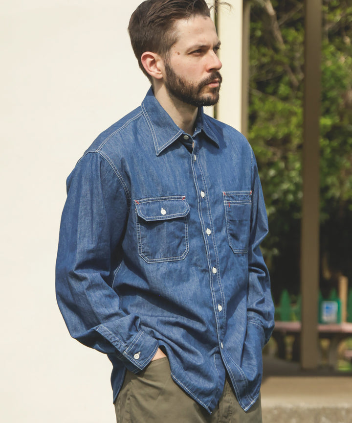6oz DENIM / BLEACH WASH SERVICEMAN SHIRT / M253105
