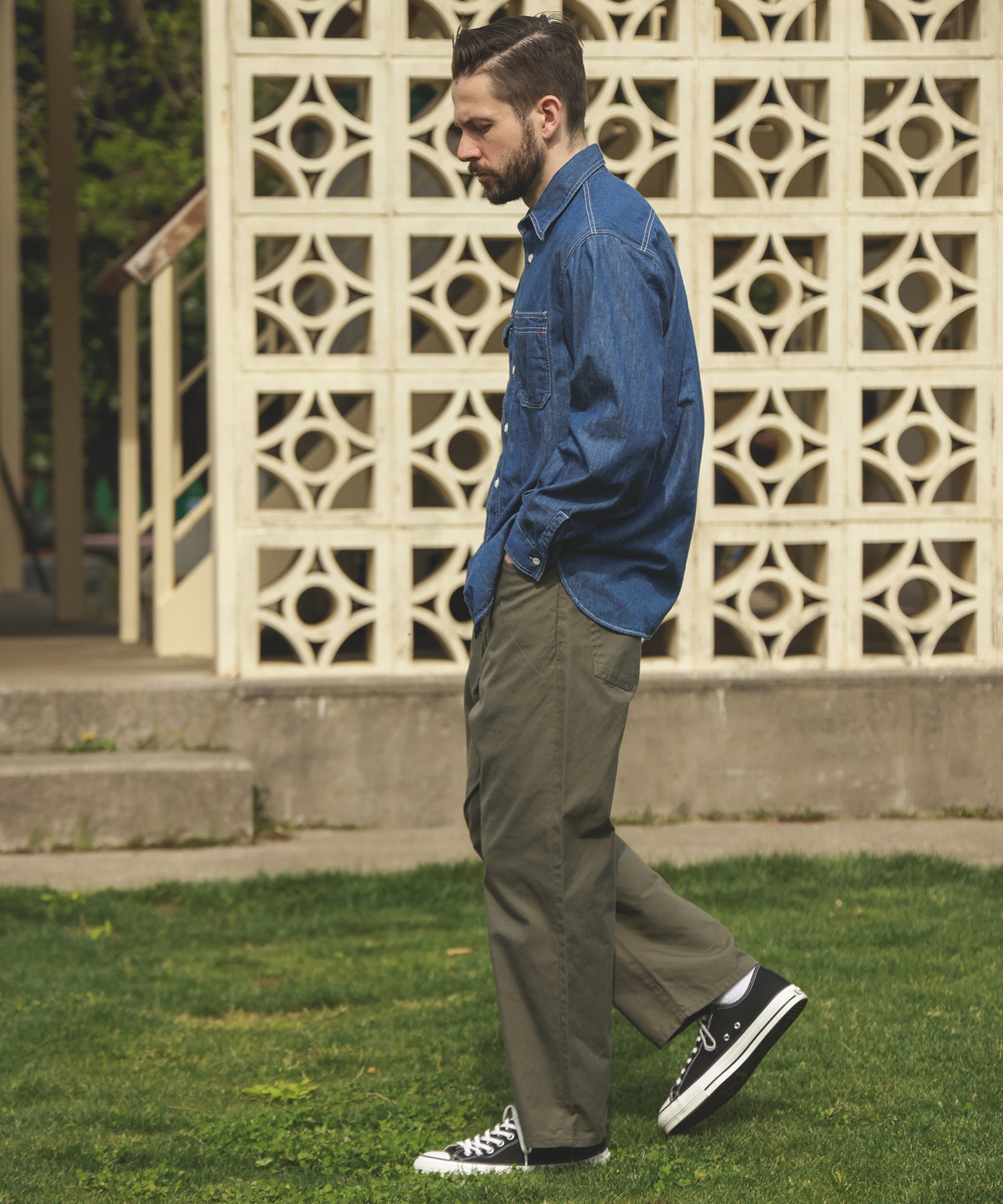 Military wash シャツ CHALLENGER/LINING MILITARY SHIRT（ARMY GREEN）［ライニング